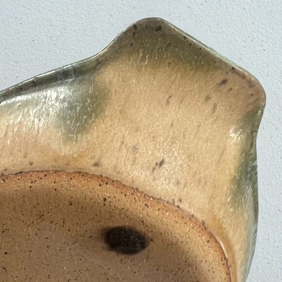 Pottery Art Green Brown Au Gratin Dish Oval Serving Stoneware Hand Made & Signed - Picture 6 of 12